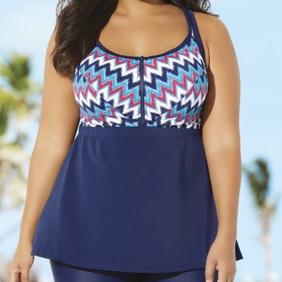 Swimsuits For All Bra Size Zip Front Tankini 46C - Picture 1 of 12